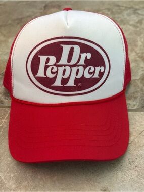 Dr. Pepper Trucker Cap Hat Adjustable Red Logo Mesh Cord NWT Two Tone Retro Soda